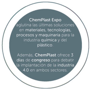 ChemPlast Expo es la feria industrial que aglutina en Madrid las más innvoadoras soluciones en materiales, tecnologías, procesos y maquinaria para la industria química y del plástico. Además, ChemPlast Expo ofrece 3 días de congreso para debatir la implantación de la denominada industria 4.0 en ambos sectores.
